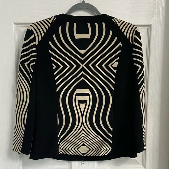 Joseph Ribkoff Full Zip Jacket Black & Tan Abstract Vintage Size Medium - Picture 3 of 6